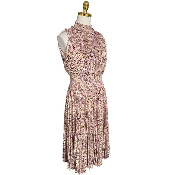 Nanette Lepore Womens Animal Print Sleeveless Smock Neck & Waist Pleated Midi 6 - Picture 4 of 11